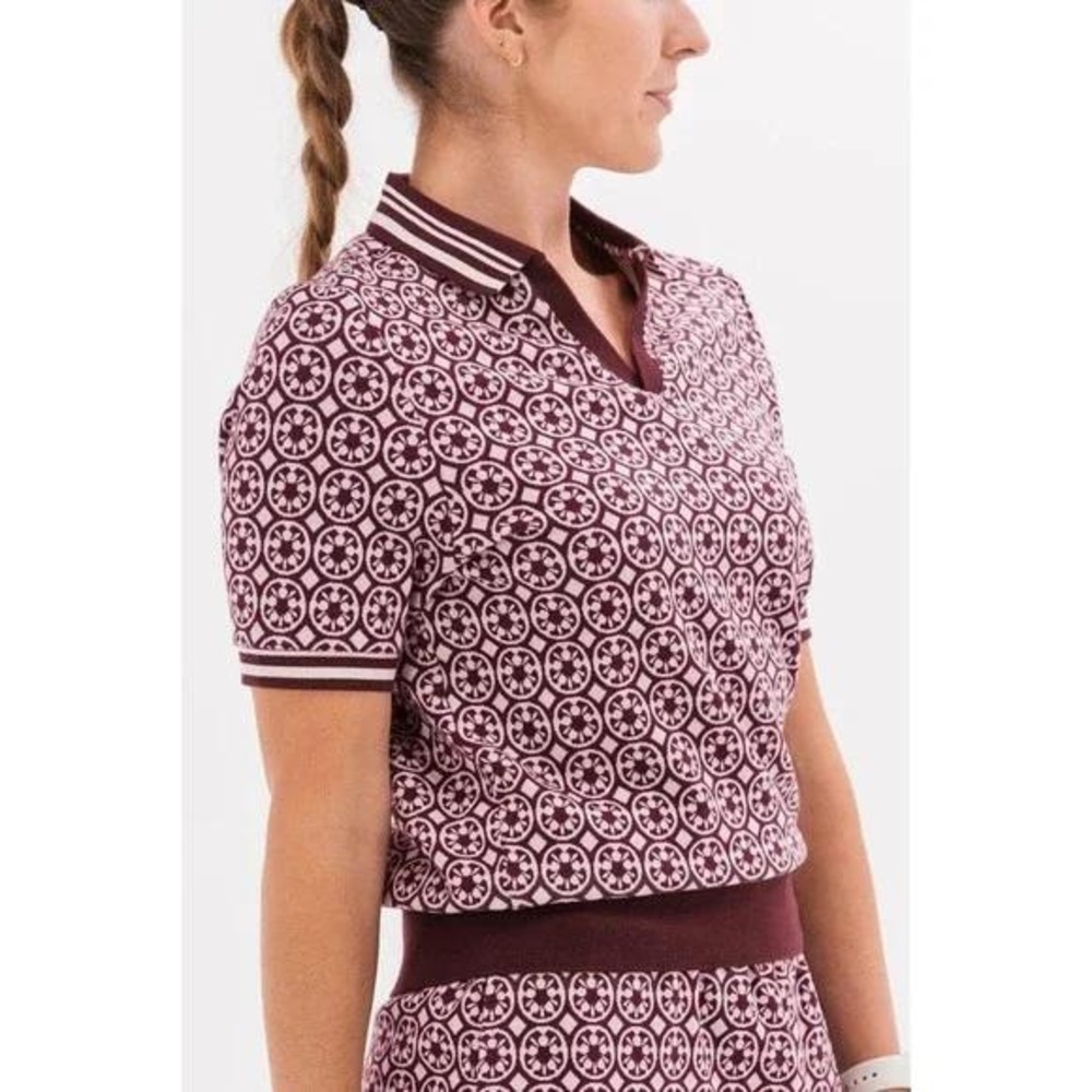 Foray Shirt Women's Medium Rose Jacquard Knit Golf Polo Activewear‎